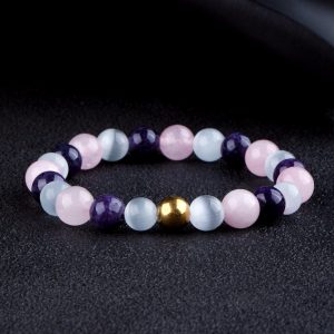 Handcrafted Cat's Eye Beaded Bracelet with Gold Accent