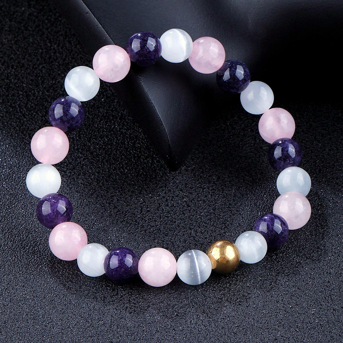 Handcrafted Cat's Eye Beaded Bracelet with Gold Accent - Image 2