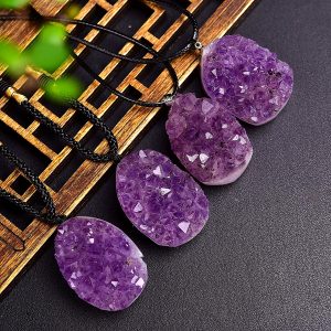 Raw Amethyst Cluster Teardrop Pendant Necklace