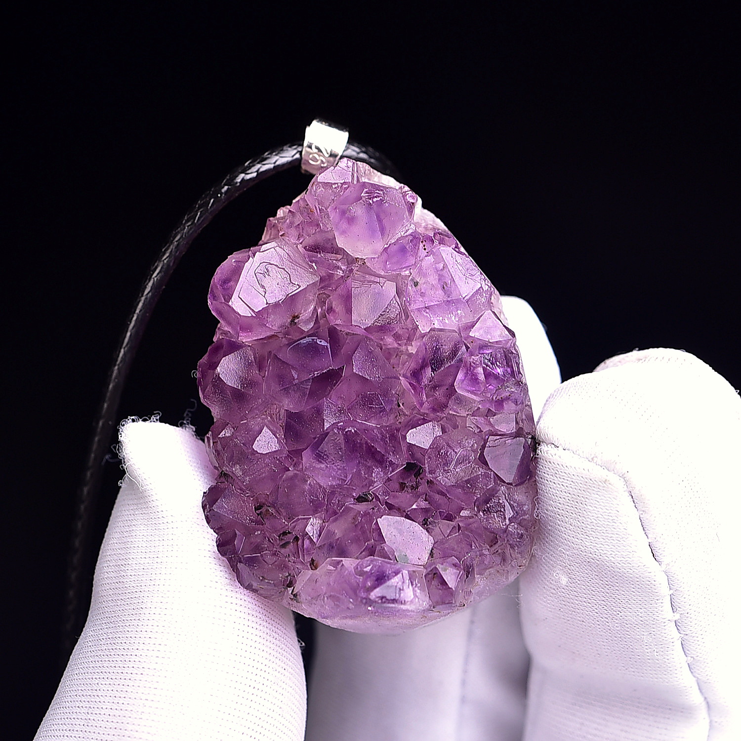 Raw Amethyst Cluster Teardrop Pendant Necklace - Image 2