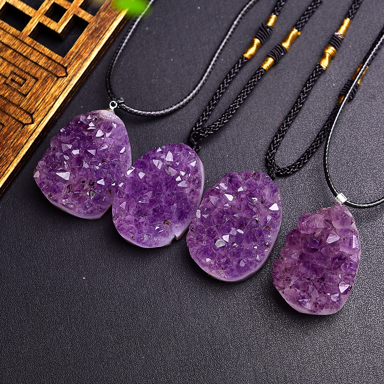 Raw Amethyst Cluster Teardrop Pendant Necklace - Image 3
