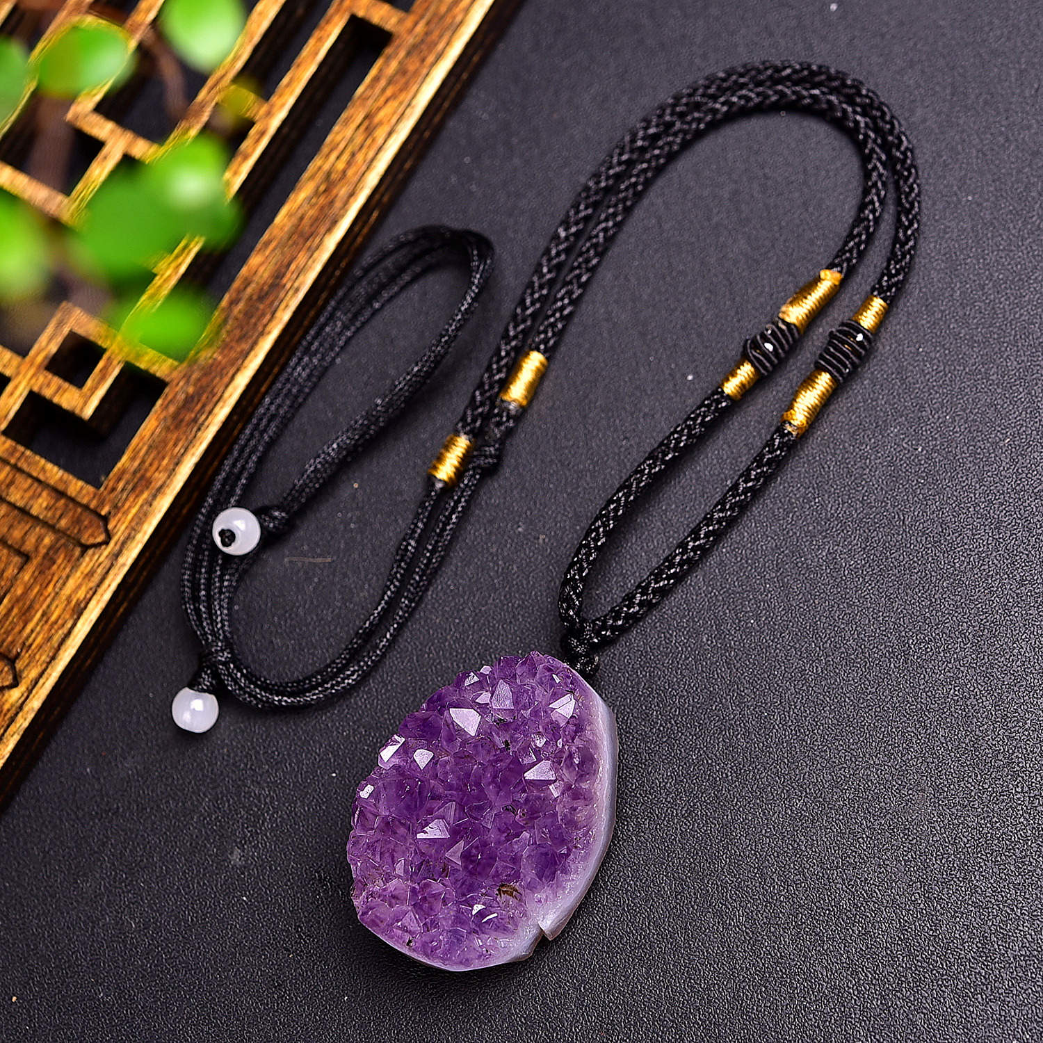 Raw Amethyst Cluster Teardrop Pendant Necklace - Image 4