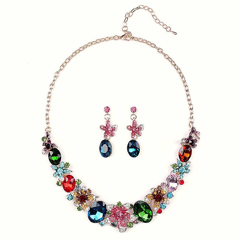 Vintage Crystal Floral Statement Necklace & Earrings Jewelry Set - Image 5