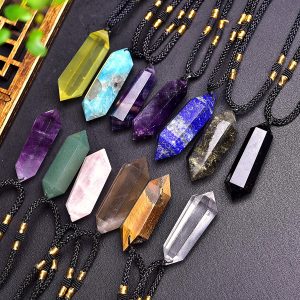 Handcrafted Natural Raw Crystal Column Point Pendant Necklace
