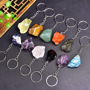 Natural Raw Crystal Ore Keychain Bag Accessory Charm
