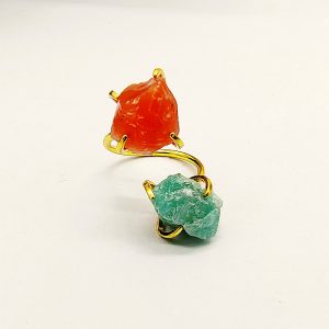 Two-Stone Raw Crystal Nugget Open Ring, Gold-Plated & Adjustable