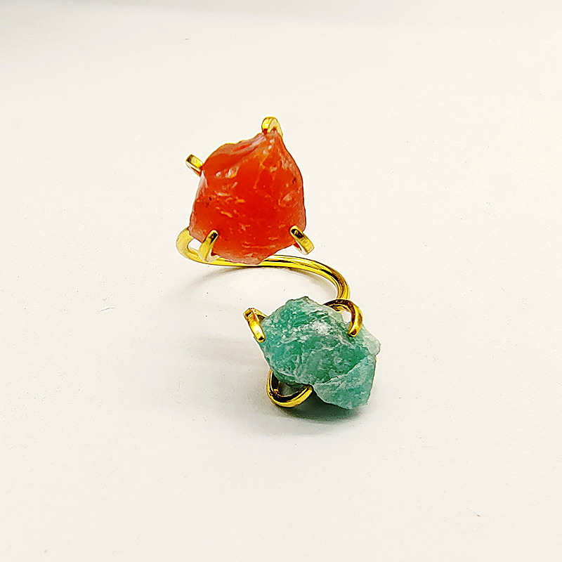Two-Stone Raw Crystal Nugget Open Ring, Gold-Plated & Adjustable