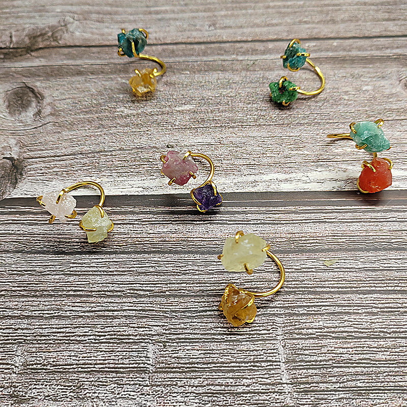 Two-Stone Raw Crystal Nugget Open Ring, Gold-Plated & Adjustable - Image 2