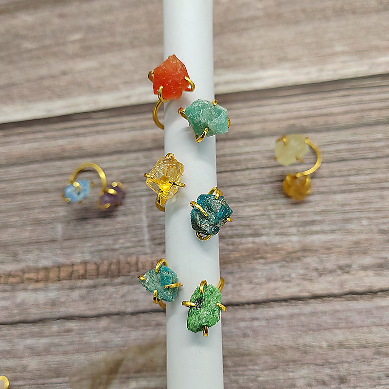 Two-Stone Raw Crystal Nugget Open Ring, Gold-Plated & Adjustable - Image 3