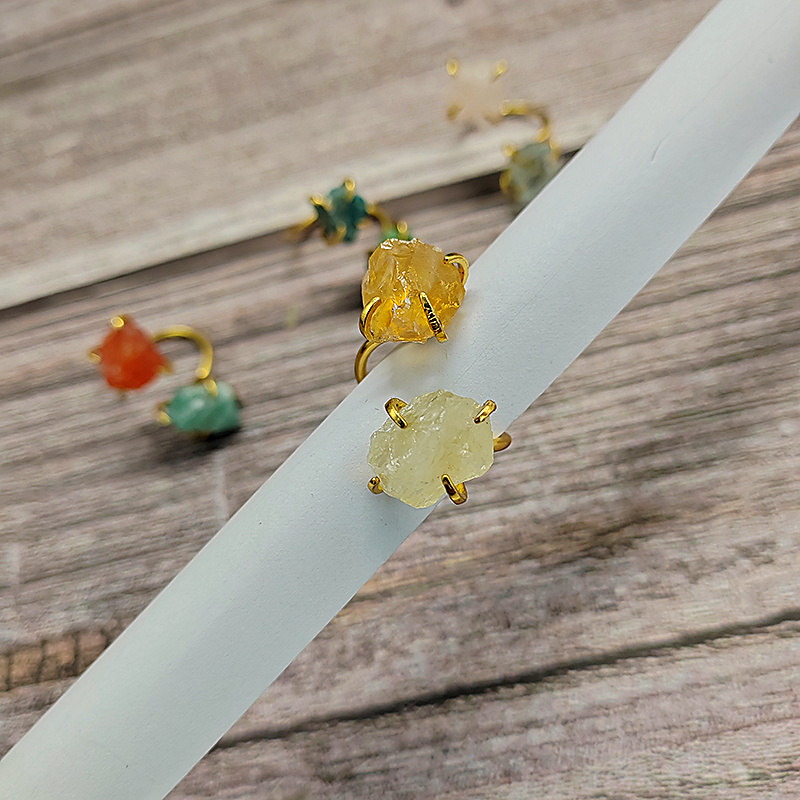 Two-Stone Raw Crystal Nugget Open Ring, Gold-Plated & Adjustable - Image 4