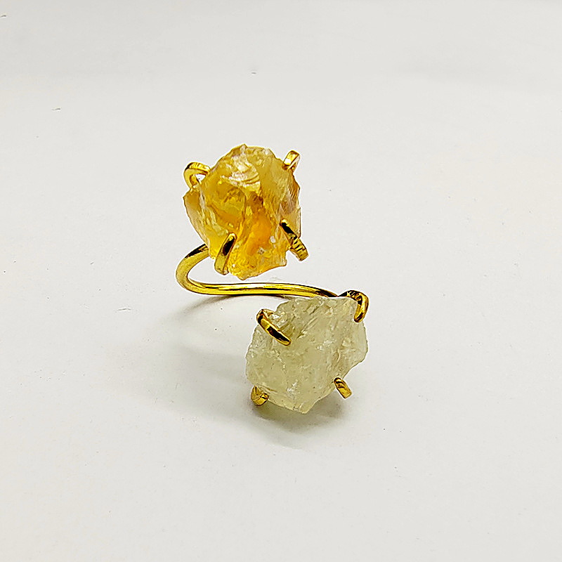 Two-Stone Raw Crystal Nugget Open Ring, Gold-Plated & Adjustable - Image 5