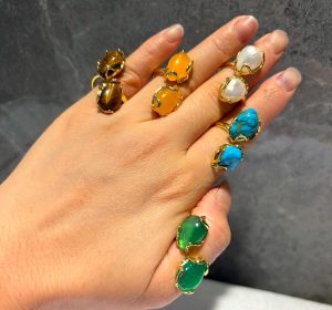 Teardrop Natural Stone Wrap Ring, Gold-Plated, French Vintage Style