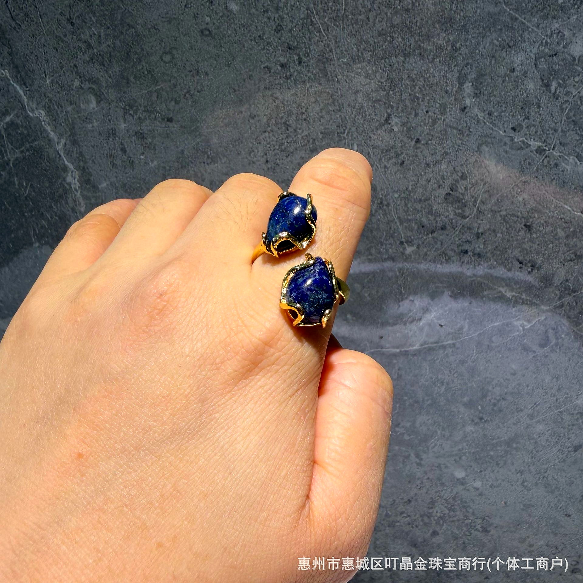 Teardrop Natural Stone Wrap Ring, Gold-Plated, French Vintage Style - Image 3