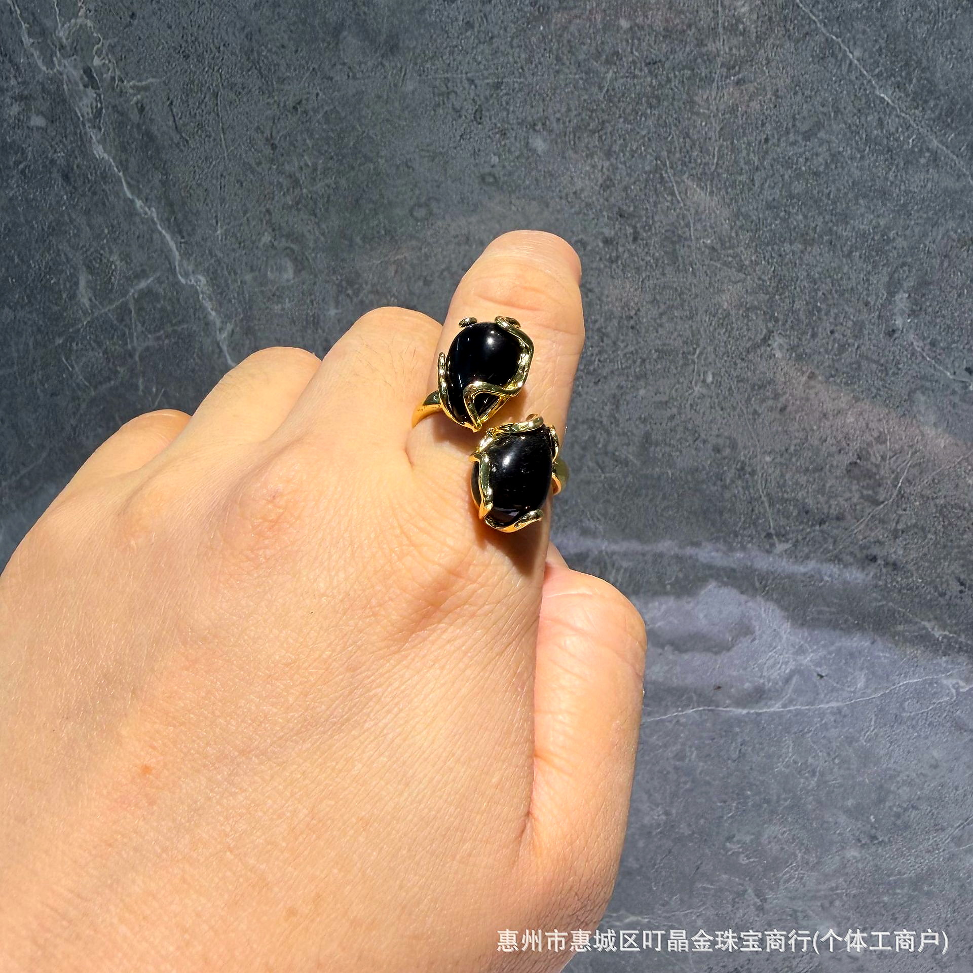 Teardrop Natural Stone Wrap Ring, Gold-Plated, French Vintage Style - Image 4
