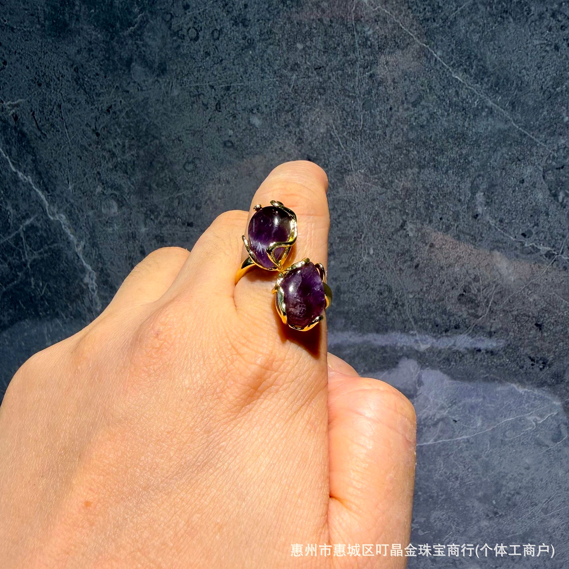 Teardrop Natural Stone Wrap Ring, Gold-Plated, French Vintage Style - Image 6