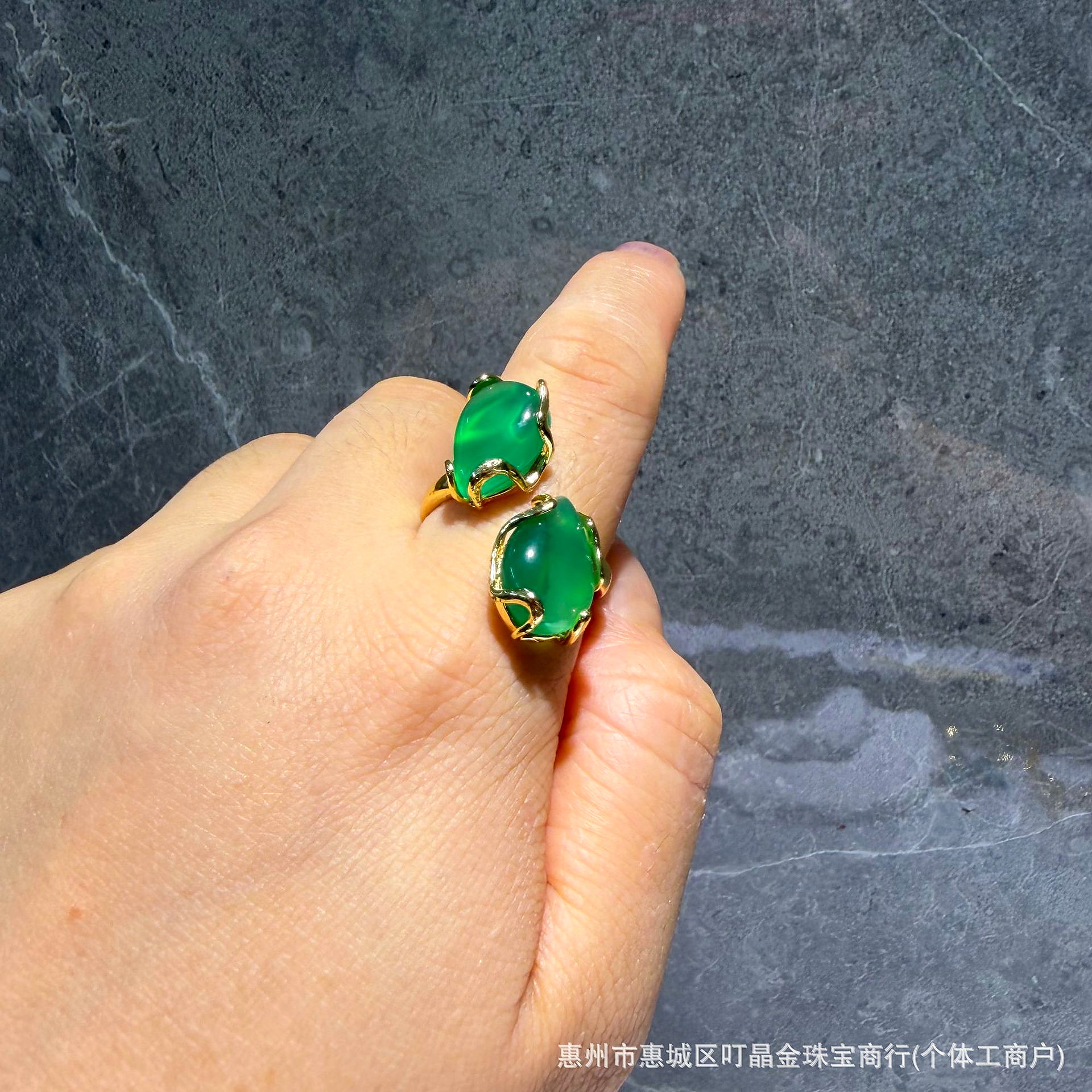 Teardrop Natural Stone Wrap Ring, Gold-Plated, French Vintage Style - Image 7