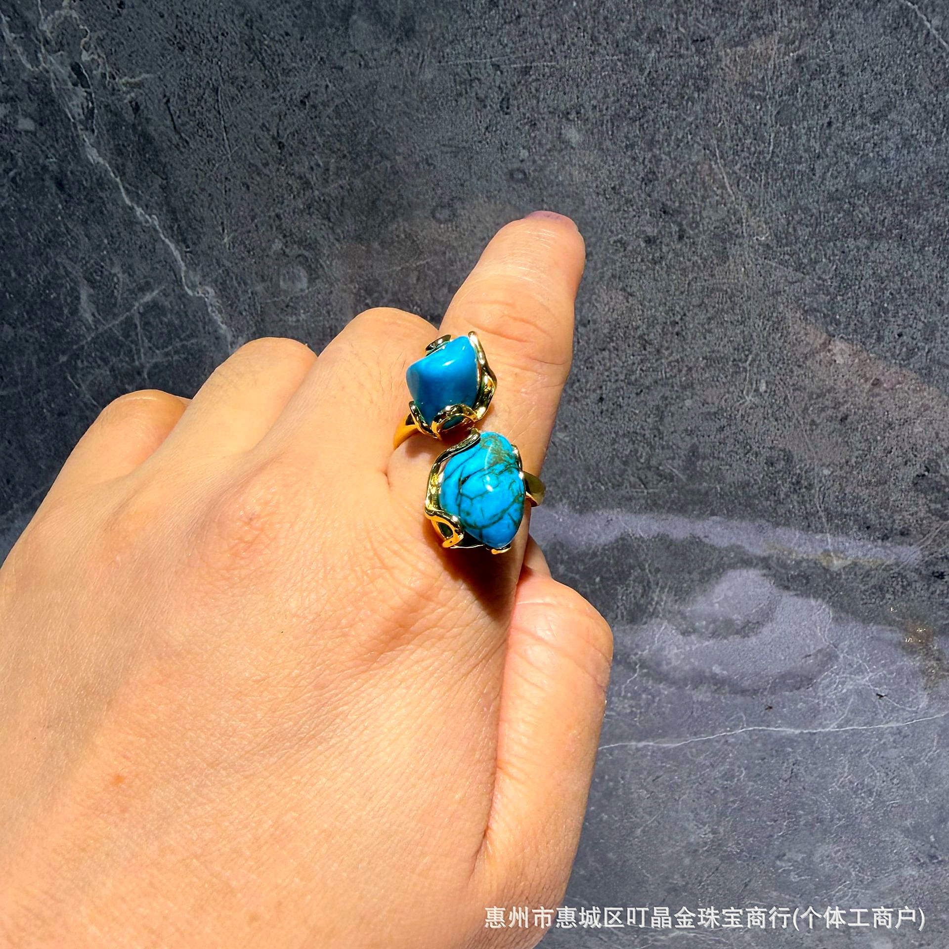 Teardrop Natural Stone Wrap Ring, Gold-Plated, French Vintage Style - Image 9