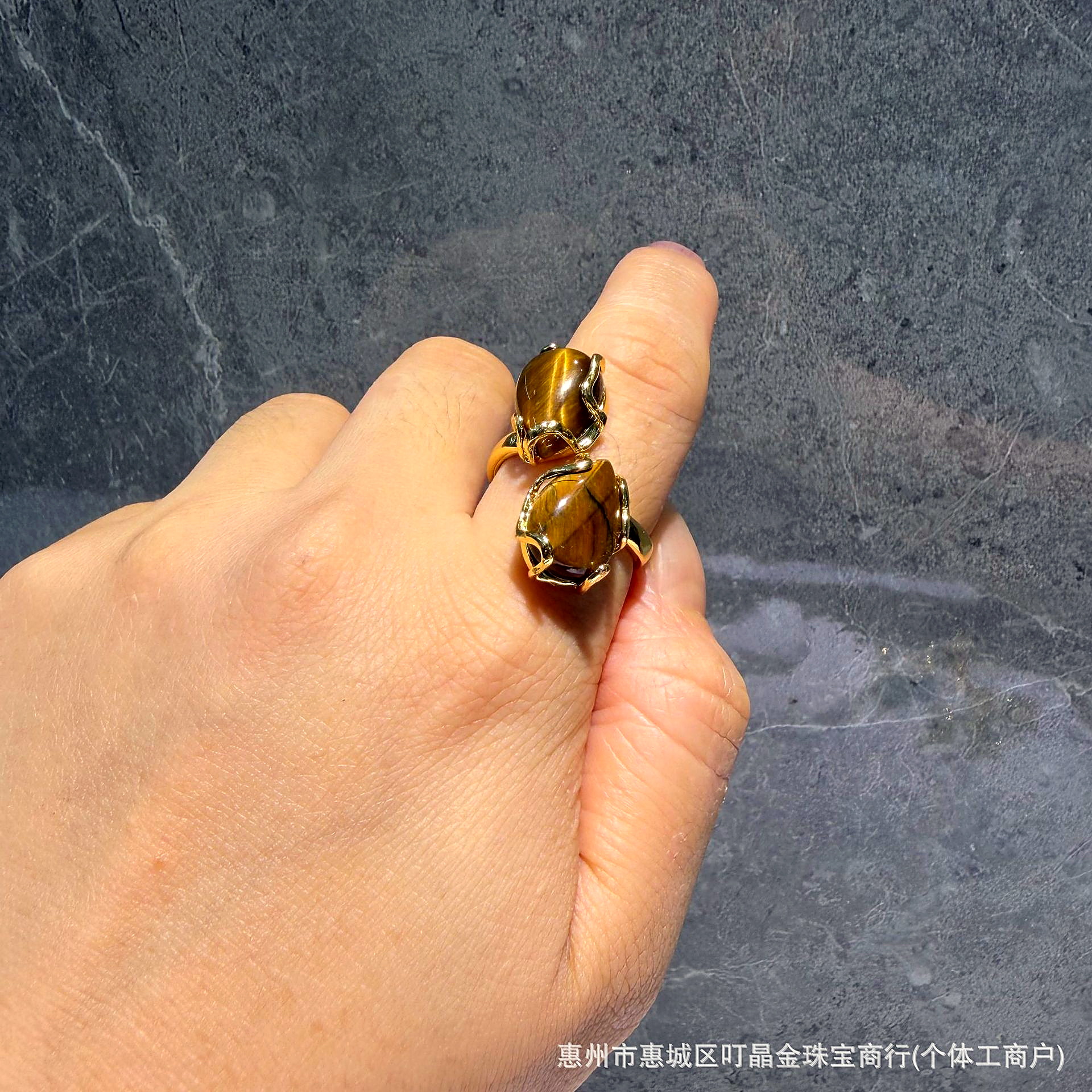 Teardrop Natural Stone Wrap Ring, Gold-Plated, French Vintage Style - Image 10