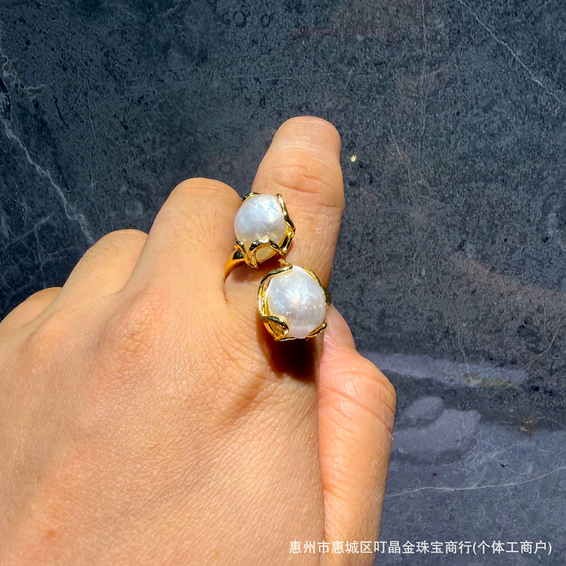 Teardrop Natural Stone Wrap Ring, Gold-Plated, French Vintage Style - Image 11