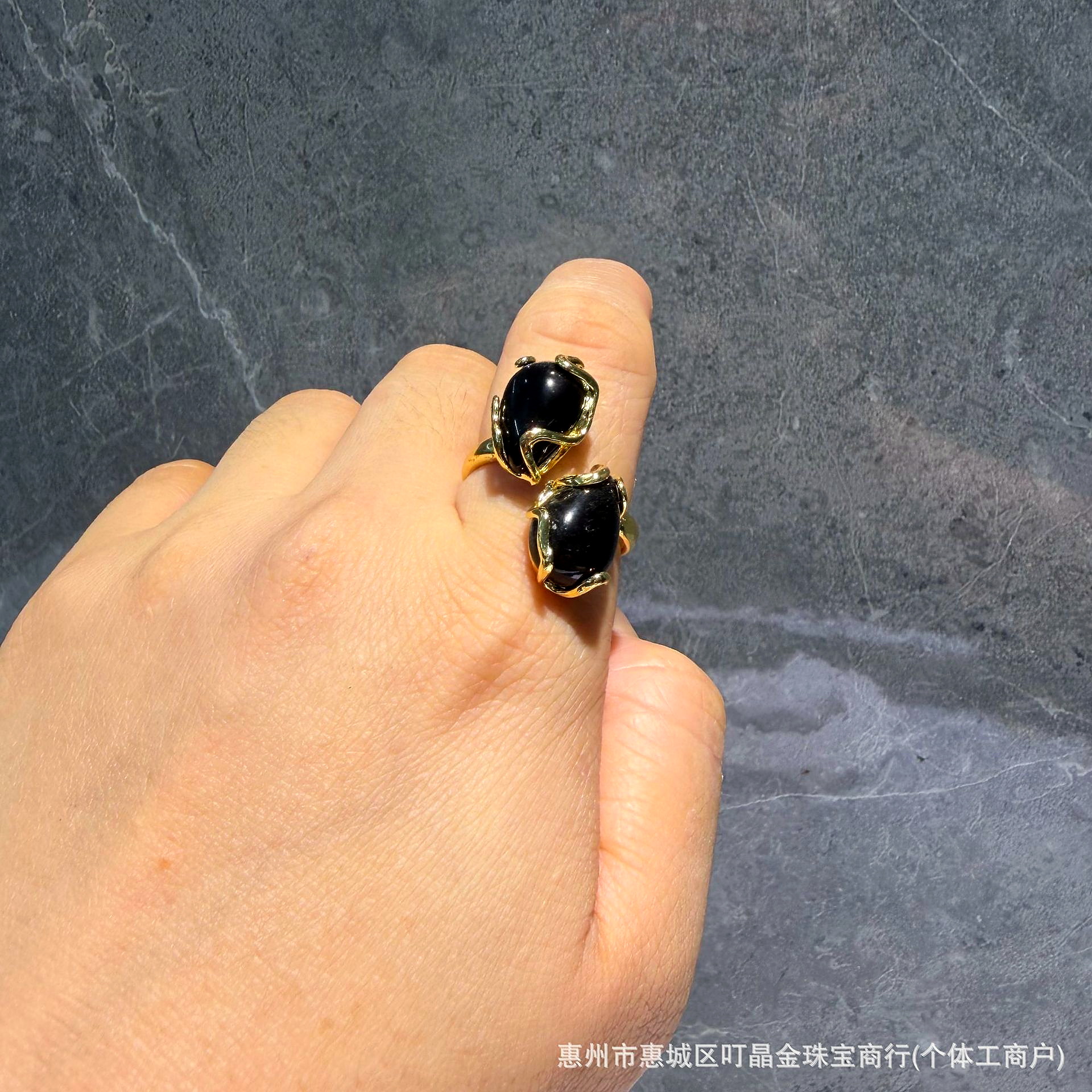 Teardrop Natural Stone Wrap Ring, Gold-Plated, French Vintage Style - Image 12