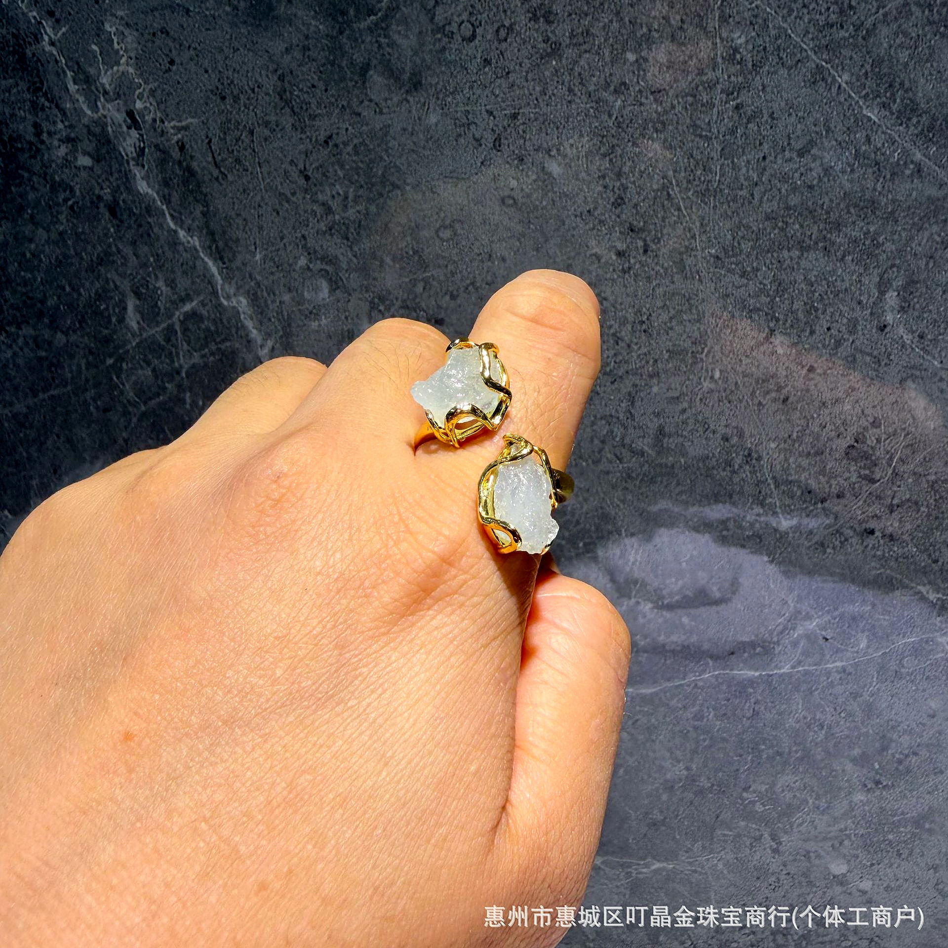 Teardrop Natural Stone Wrap Ring, Gold-Plated, French Vintage Style - Image 13