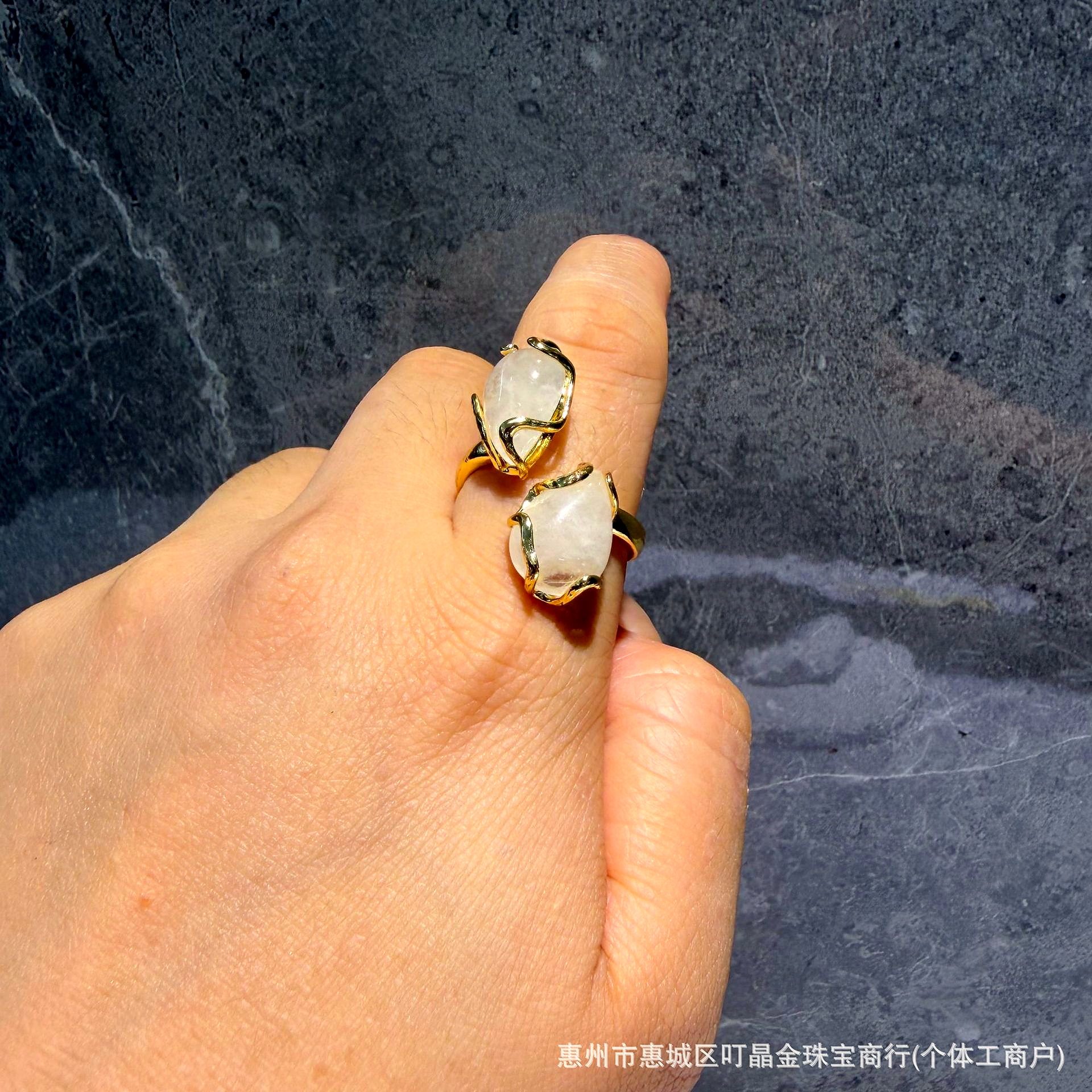 Teardrop Natural Stone Wrap Ring, Gold-Plated, French Vintage Style - Image 14
