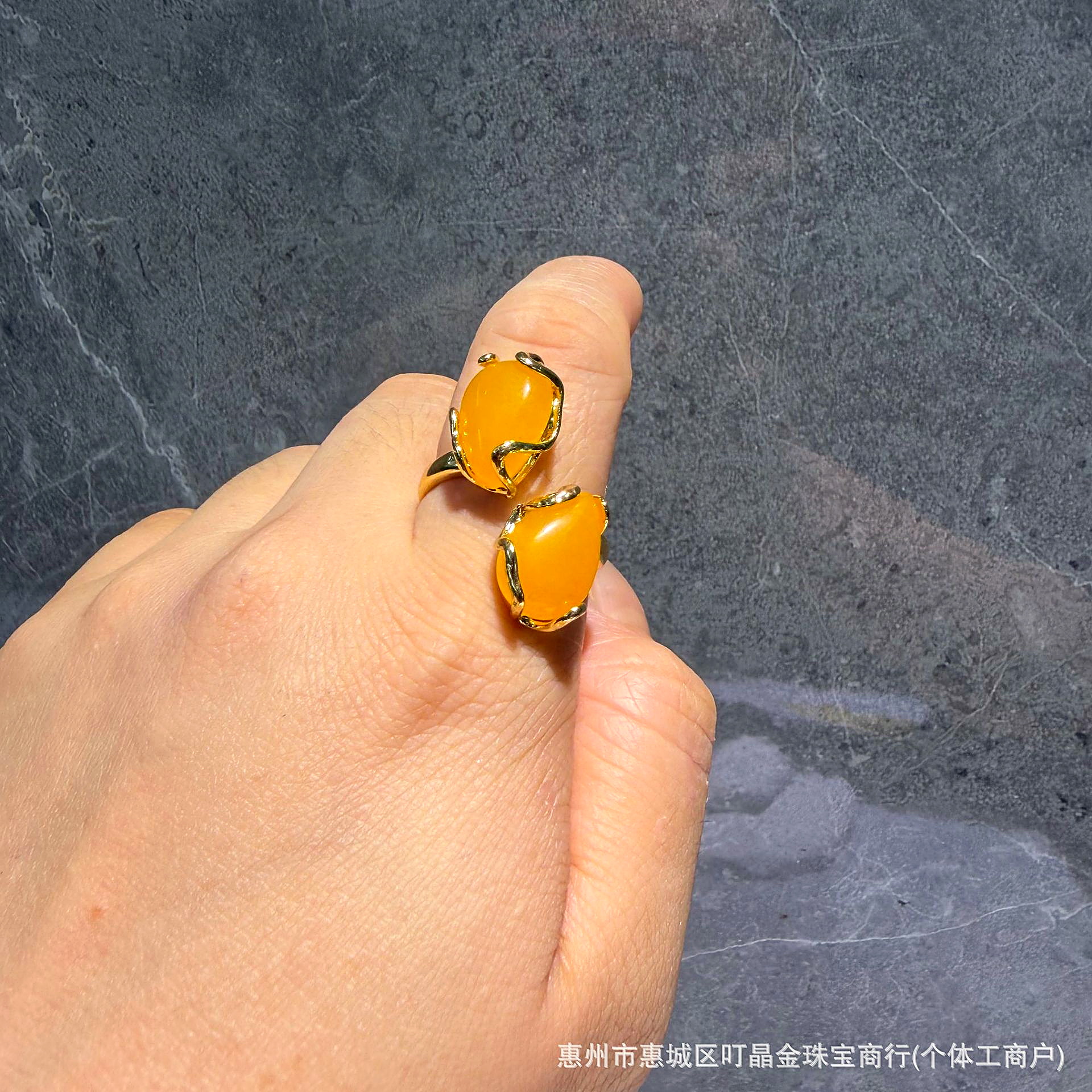 Teardrop Natural Stone Wrap Ring, Gold-Plated, French Vintage Style - Image 15