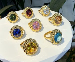 Vintage French Style Oval Crystal Statement Ring