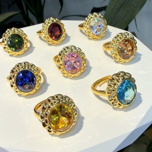 Vintage French Style Oval Crystal Statement Ring