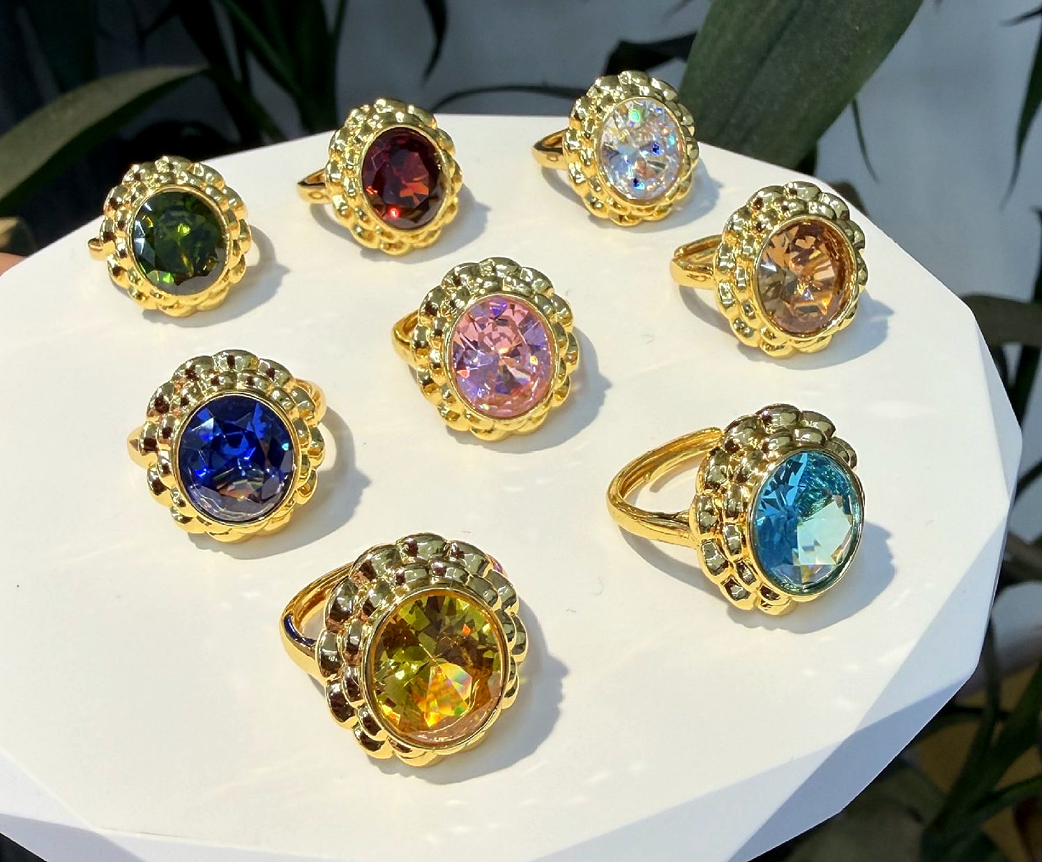 Vintage French Style Oval Crystal Statement Ring