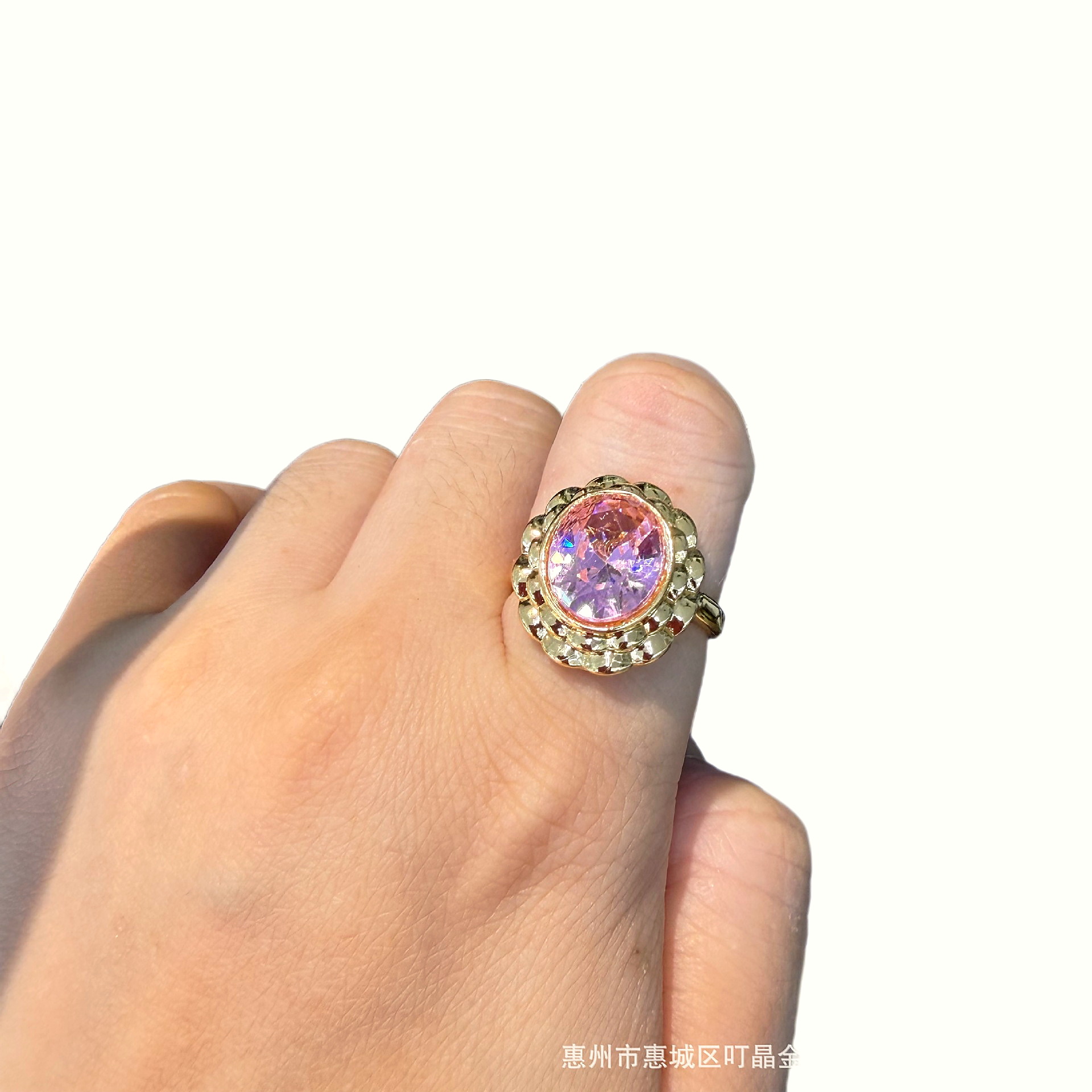 Vintage French Style Oval Crystal Statement Ring - Image 5